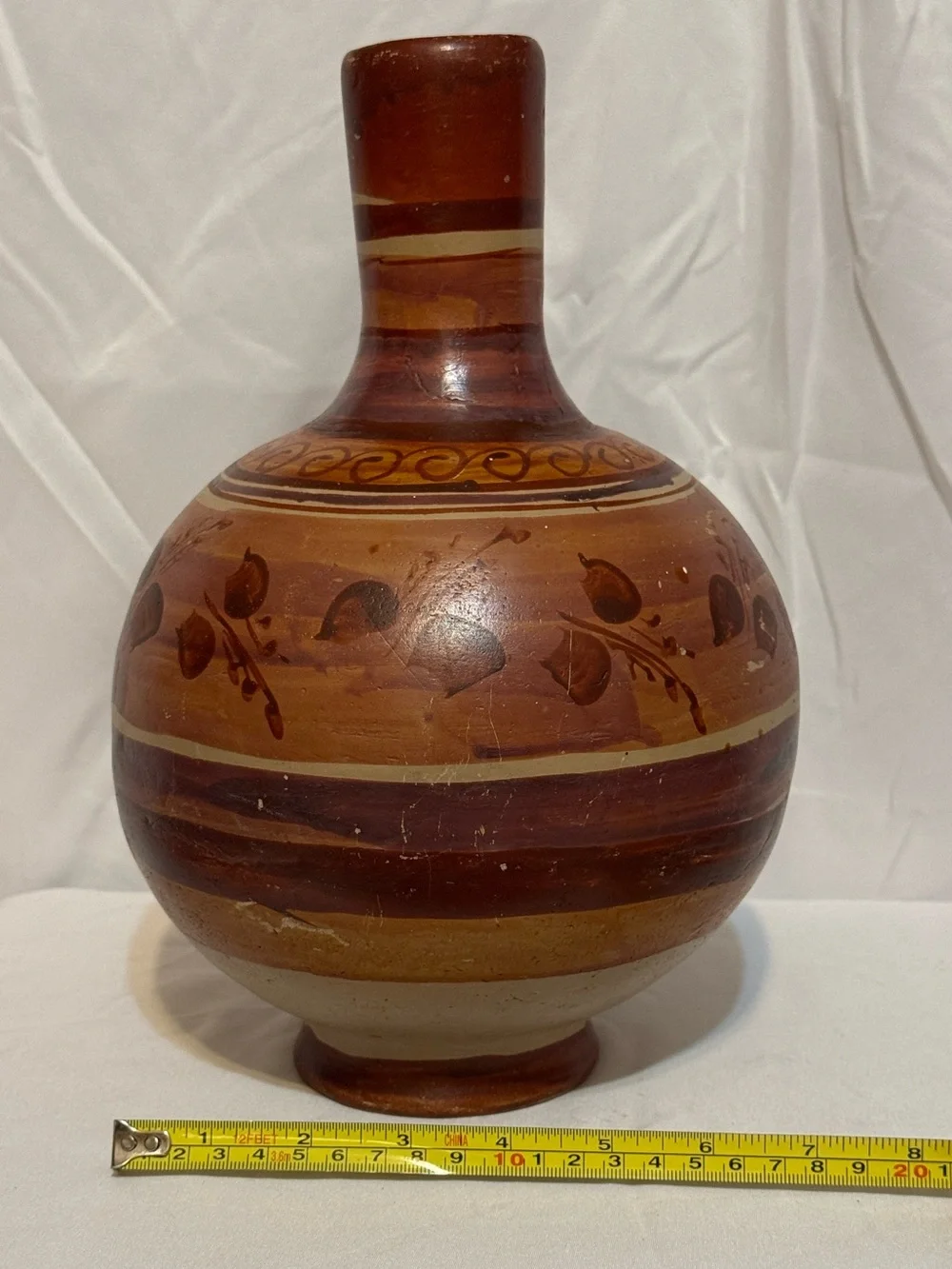 Tonala Pottery Water Jug/Hand-Painted Brown Decorative Ceramic Vase